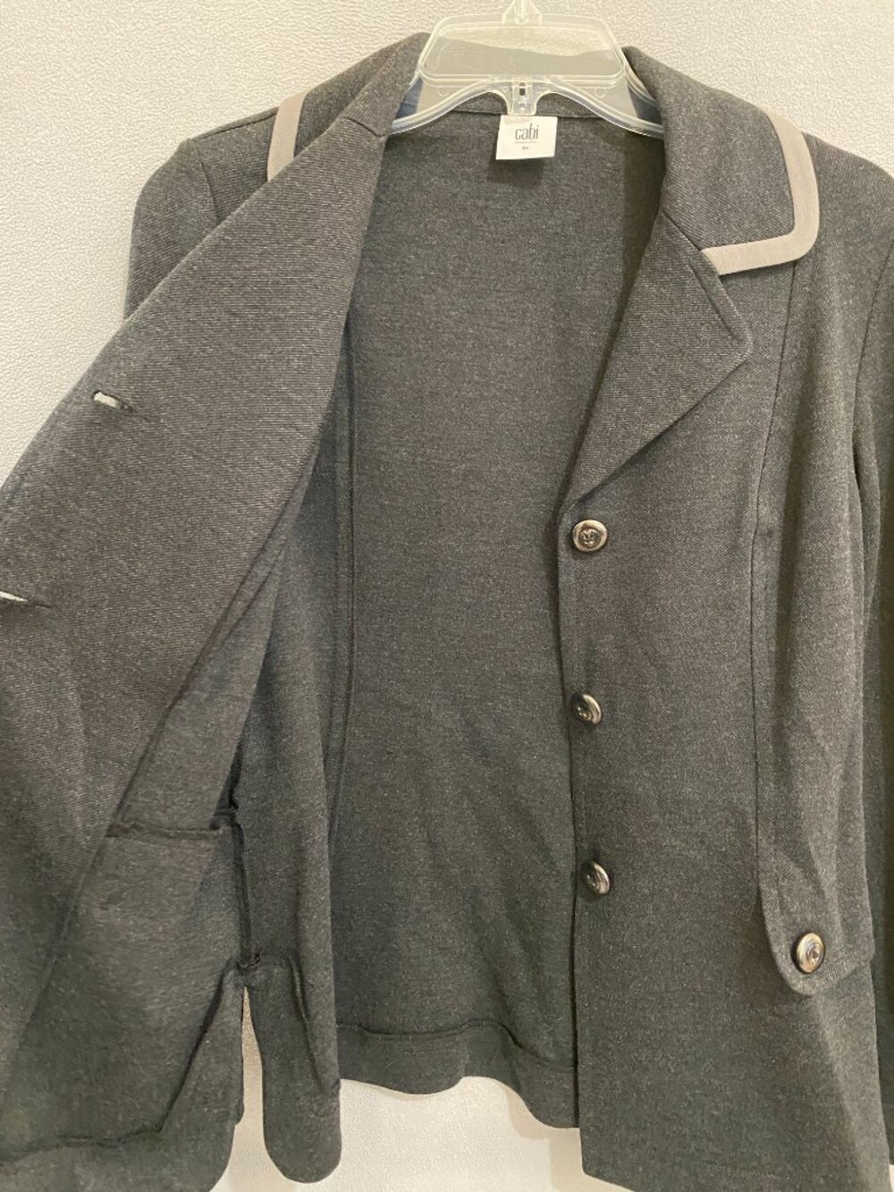 CAbi Charcoal Gray Blazer Jacket XS Contrast Trim Button Front - Picture 4 of 7